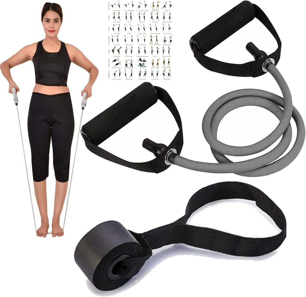 DAZIBAO® Single Toning Resistance Tube Pull Rope Elastic Rubber Exercise Band for Stretching, Workout, Home Gym and Toning with Grip D Shaped Handles for Men and Women with Heavy Quality Door Anchor (40-45 lbs) DAZIBAO® Single Toning Resistance Tube Pull Rope Elastic Rubber Exercise Band for Stretching, Workout, Home Gym and Toning with Grip D Shaped Handles for Men and Women with Heavy Quality Door Anchor (40-45 lbs)