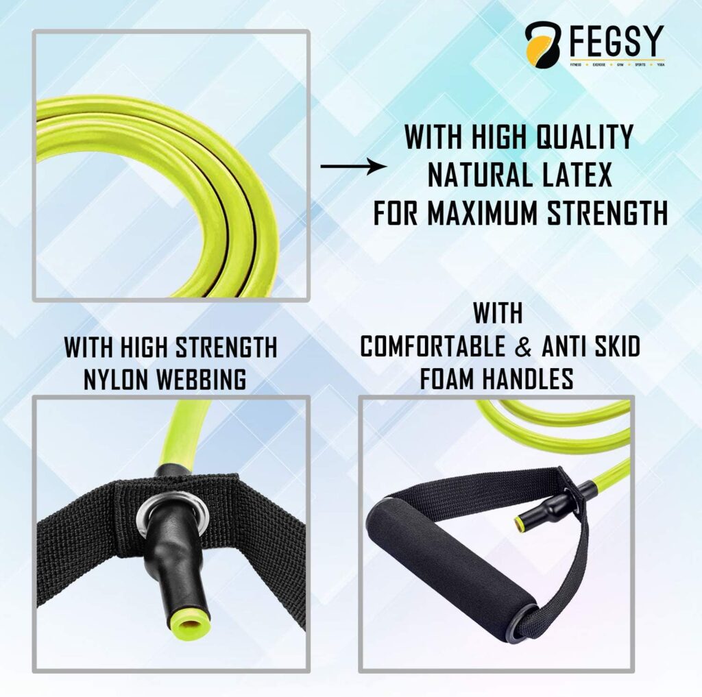 FEGSY Resistance Tube Exercise Bands for Stretching, Workout, and Toning for Men, and Women - 50 LBS FEGSY Resistance Tube Exercise Bands for Stretching, Workout, and Toning for Men, and Women - 50 LBS