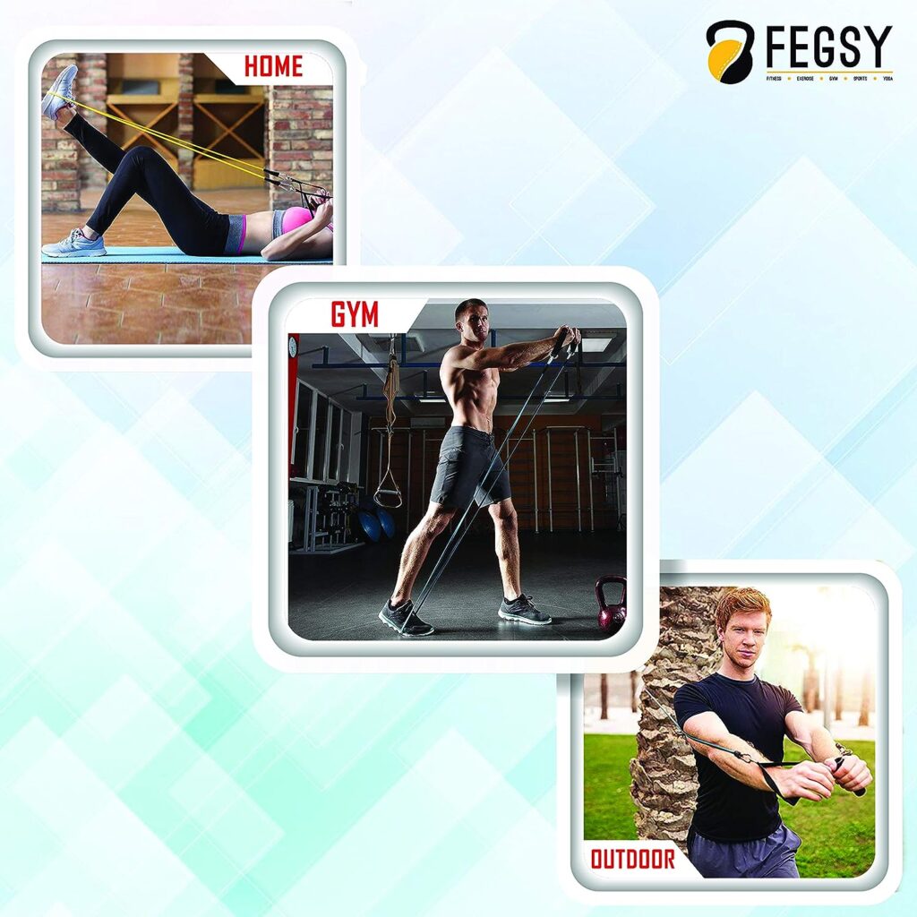 FEGSY Resistance Tube Exercise Bands for Stretching, Workout, and Toning for Men, and Women - 50 LBS FEGSY Resistance Tube Exercise Bands for Stretching, Workout, and Toning for Men, and Women - 50 LBS