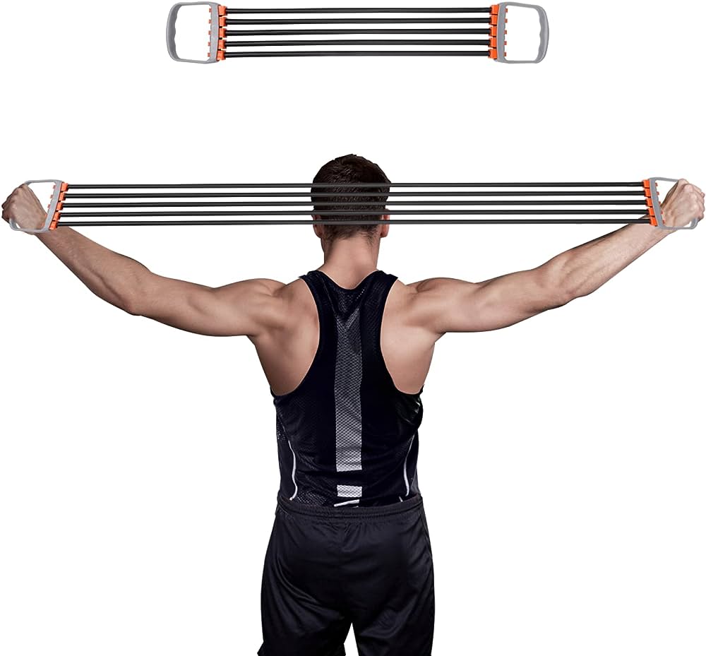 Generic Portable Indoor Sports Men Chest Expander Puller Exercise Fitness Resistance Cable Rope Tube Yoga 5 Resistance Bands Color Green review