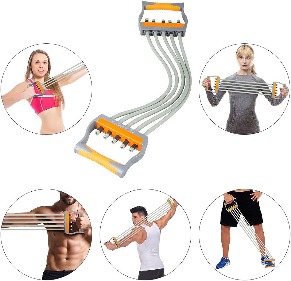 Generic Sports Chest Expander Arm Pulling Resistant Band Fitness 5 Tube Latex Resistance Cable Bands Comprehensive Fitness Exercise Color Review