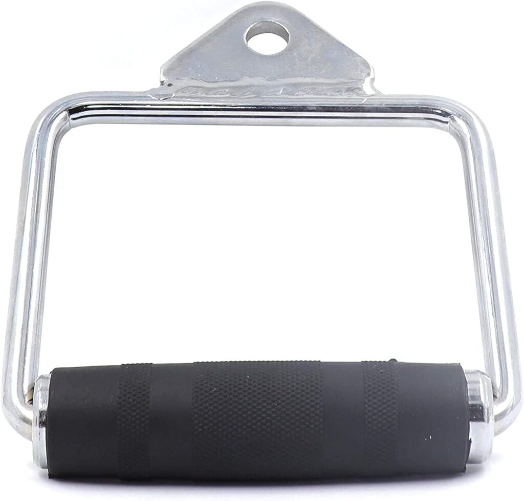 GYMINGWORLD Gyming World™ Single Cable Cross D Handle Steel with Rubber Hand Grips Commercial Grade Exercise Attachment for Professional Pulley Machines (Imported, Silver and Black) GYMINGWORLD Gyming World™ Single Cable Cross D Handle Steel with Rubber Hand Grips Commercial Grade Exercise Attachment for Professional Pulley Machines (Imported, Silver and Black)