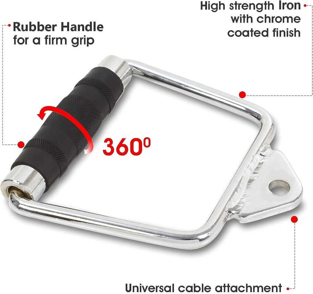 GYMINGWORLD Gyming World™ Single Cable Cross D Handle Steel with Rubber Hand Grips Commercial Grade Exercise Attachment for Professional Pulley Machines (Imported, Silver and Black) GYMINGWORLD Gyming World™ Single Cable Cross D Handle Steel with Rubber Hand Grips Commercial Grade Exercise Attachment for Professional Pulley Machines (Imported, Silver and Black)