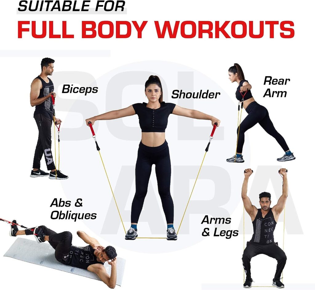 SOLARA Unbreakable Resistance Band for Exercise (11pc)| 100% Natural Latex Fitness Resistance Tube | Resistance Bands for Workout for Men  Women | eBook, Videos SOLARA Unbreakable Resistance Band for Exercise (11pc)| 100% Natural Latex Fitness Resistance Tube | Resistance Bands for Workout for Men  Women | eBook, Videos