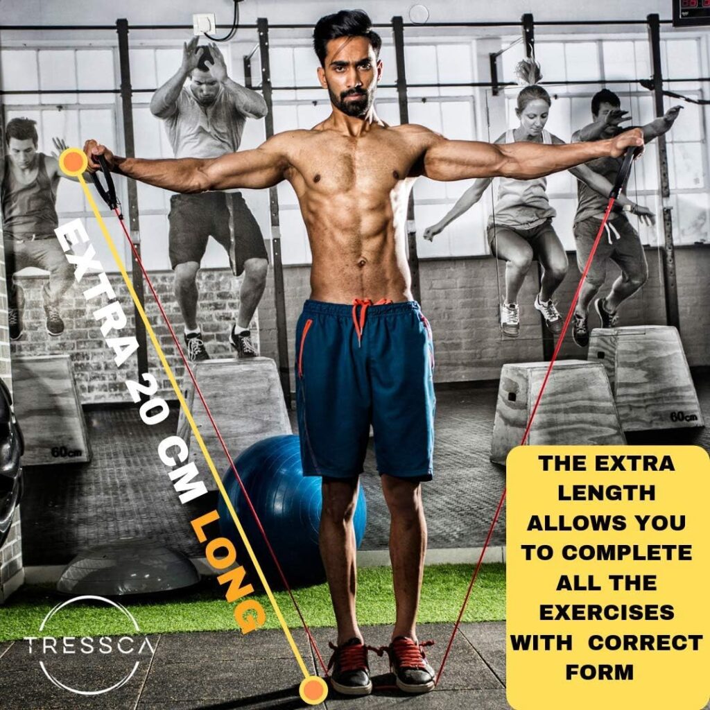 Tressca Resistance Tube with Door Anchor, 1.4 Meter Extra Long, Includes Workout Poster with 40 Workouts, Perfect for Muscle Building, Resistance Training, Home Workouts, Tressca Resistance Tube with Door Anchor, 1.4 Meter Extra Long, Includes Workout Poster with 40 Workouts, Perfect for Muscle Building, Resistance Training, Home Workouts,
