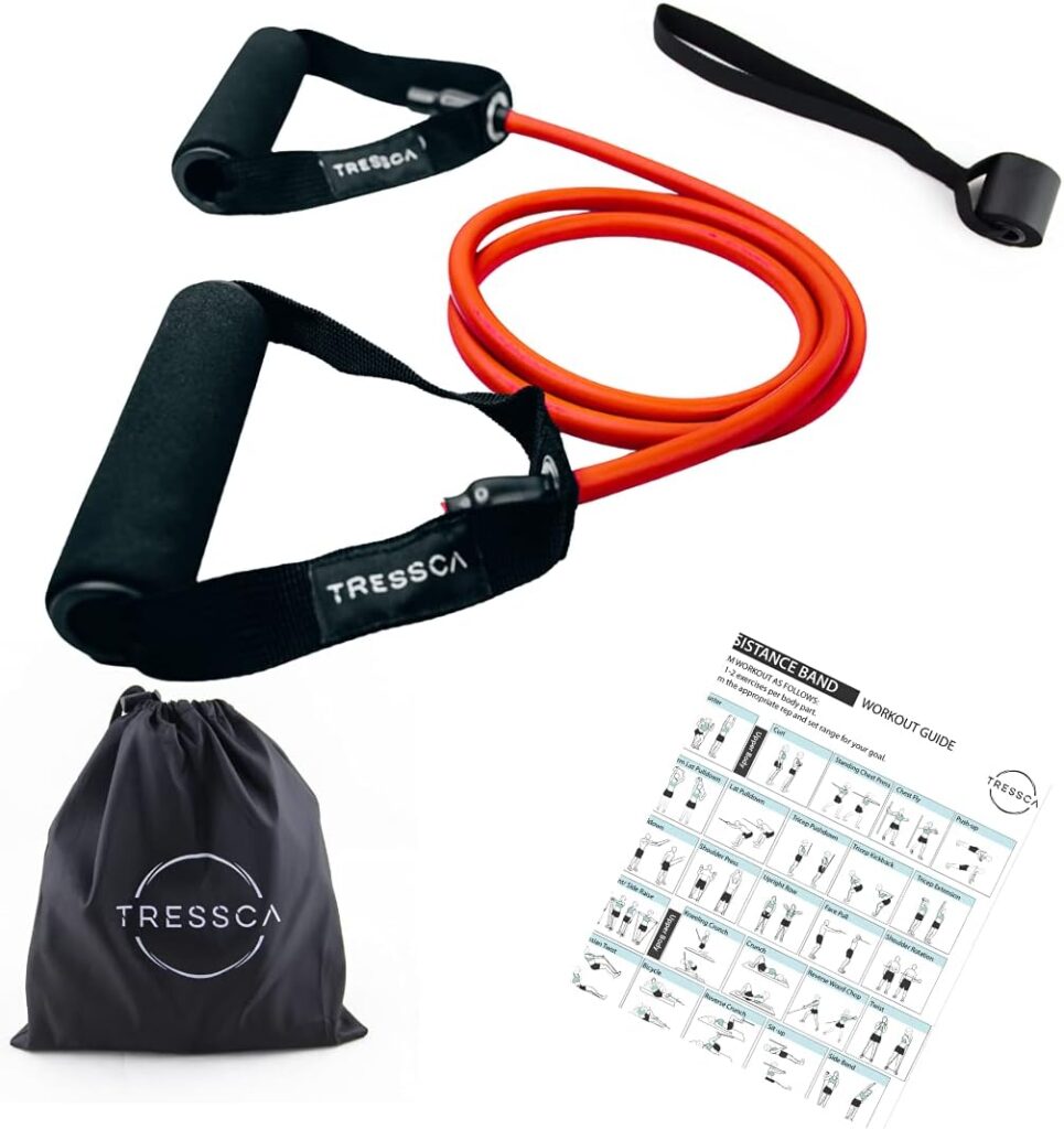 Tressca Resistance Tube with Door Anchor, 1.4 Meter Extra Long, Includes Workout Poster with 40 Workouts, Perfect for Muscle Building, Resistance Training, Home Workouts, Tressca Resistance Tube with Door Anchor, 1.4 Meter Extra Long, Includes Workout Poster with 40 Workouts, Perfect for Muscle Building, Resistance Training, Home Workouts,