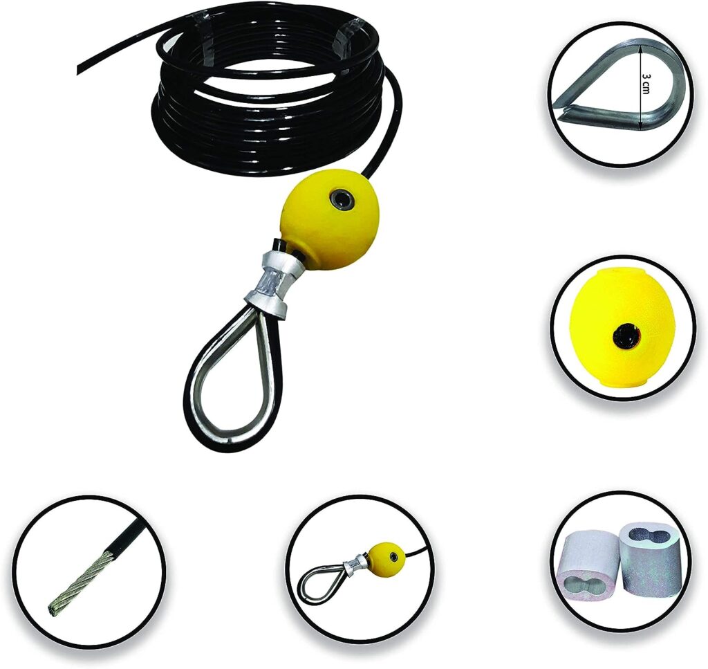 Black Rubber Coated Gym Machine Wire 30 ft Black with L N Key Wire Ball (Black) Heavy Duty Inside L N Key Lock