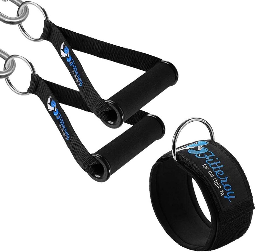 Fitteroy Cable Machine Attachments Handles and Ankle Strap - Gym and Home Gym Accessories - Exercise Handles and Leg Strap for Resistance Bands Fitteroy Cable Machine Attachments Handles and Ankle Strap - Gym and Home Gym Accessories - Exercise Handles and Leg Strap for Resistance Bands