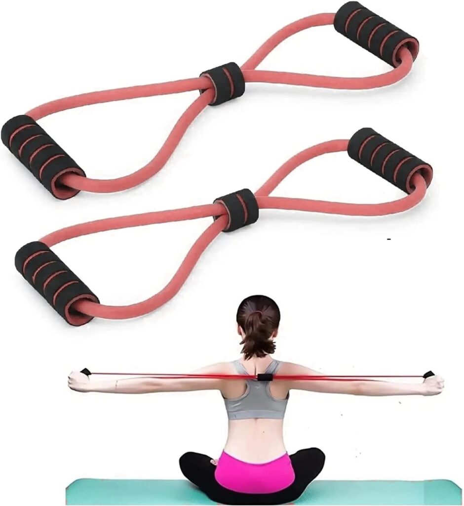 FRIDOBURD Resistance Yoga Tube Band - 6.8kg (15lbs) Figure 8 Shaped Latex Tube, Soft Chest Expander Fitness Exercise, Workout Chest Arm  Shoulder Stretch Exercise Equipment (Set of 2)